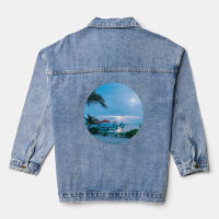 Tropical Oasis Denim Jacket: Palm Trees & Resort