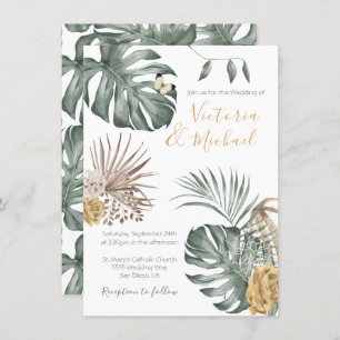 Tropical Oasis Modern Palm leaf Wedding Invitation