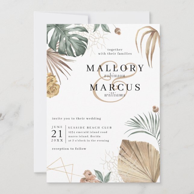 Tropical Oasis Pampas Island Wedding Invitation (Front)