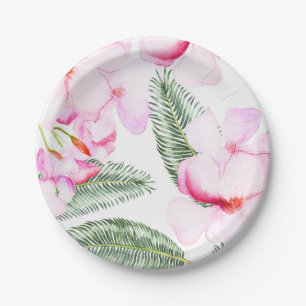 Tropical Oasis Pink Green Hawaiian Bridal Shower Paper Plate