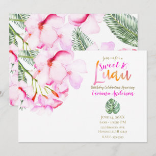 Tropical Oasis Pink Green Hawaiian Floral Sweet 16 Invitation