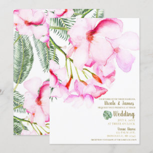 Tropical Oasis Pink Green Hawaiian Floral Wedding Invitation