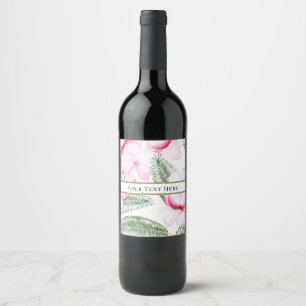Tropical Oasis Pink Green Hawaiian Floral Wedding Wine Label