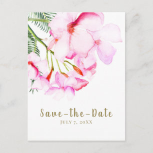 Tropical Oasis Pink Green Hawaiian Save the Date Announcement Postcard