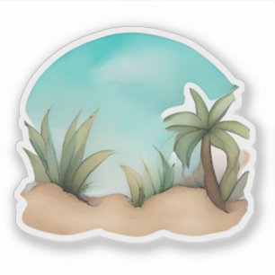 Tropical Oasis Watercolor Scene
