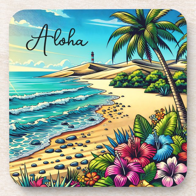 Tropical Ocean Aloha Vacation  Coaster (Front)