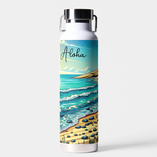 Tropical Ocean Aloha Vacation  Water Bottle (Front)