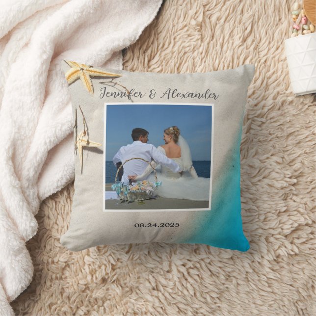 Tropical ocean beach bride groom photo wedding cushion (Blanket)