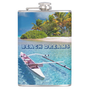 Tropical Ocean Beach Dreams Typography Hip Flask