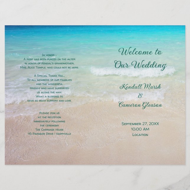 Tropical Ocean Beach Folded Wedding Program (Front)