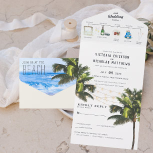 Tropical Ocean Beach   Illustrated Wedding All In One Invitation