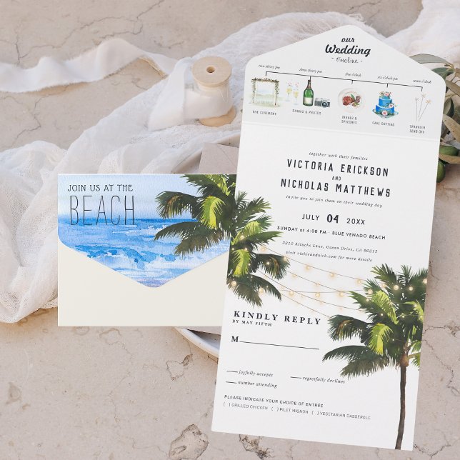 Tropical Ocean Beach | Illustrated Wedding All In One Invitation (Creator Uploaded)