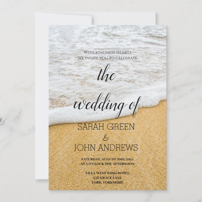 Tropical Ocean Beach Sand Wedding Invitation (Front)
