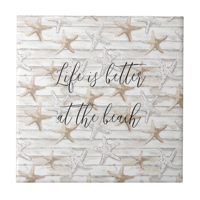 Tropical Ocean Beach Starfish Wedding Ceramic Tile (Front)