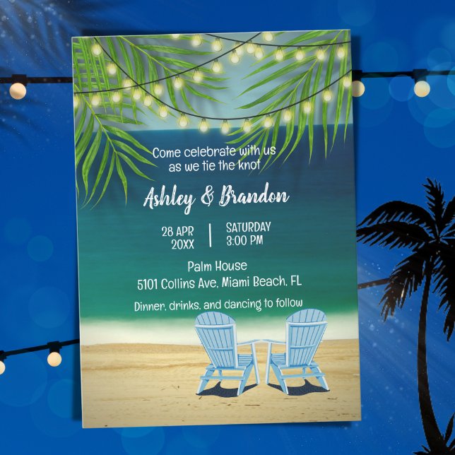 Tropical Ocean Beach Theme String Lights Wedding  Invitation (Creator Uploaded)
