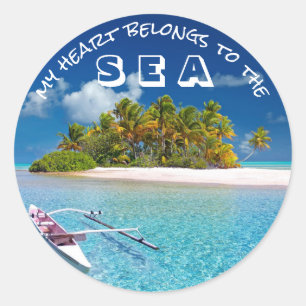 Tropical Ocean Beach Typography Classic Round Sticker