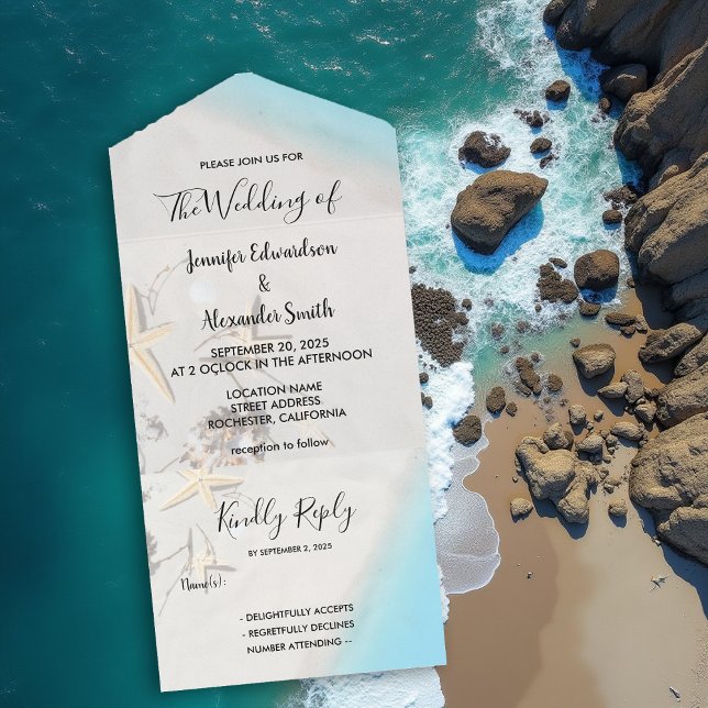 Tropical ocean beach wedding all in one invitation (Tropical ocean beach wedding all in one invitation. A wedding invitation and RSVP card in one.)