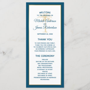 Tropical Ocean Blue Gold Palm Tree Beach Wedding Program