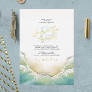Tropical Ocean Blue Watercolor Shoreline Wedding