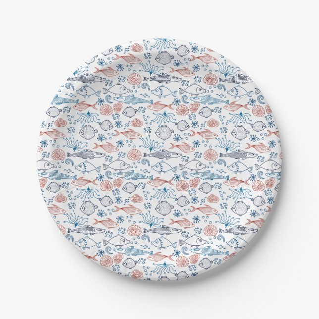 Tropical Ocean Fun Fish Underwater  Paper Plate (Front)