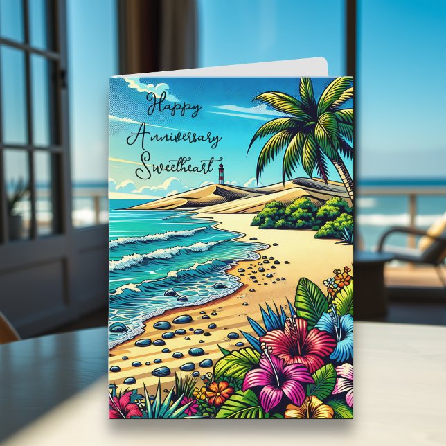 Tropical Ocean Happy Anniversary Personalised Card (Creator Uploaded)