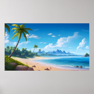 Tropical Ocean Island Sandy Beach Shore Poster