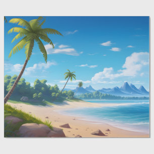 Tropical Ocean Island Sandy Beach Shore Wrapping Paper