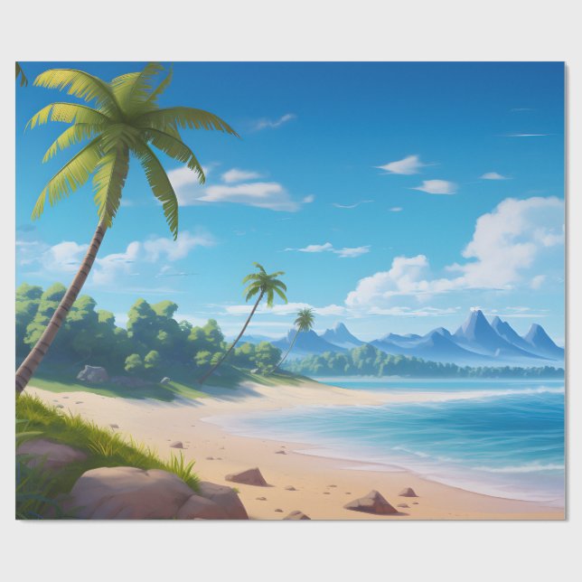Tropical Ocean Island Sandy Beach Shore Wrapping Paper (Flat)
