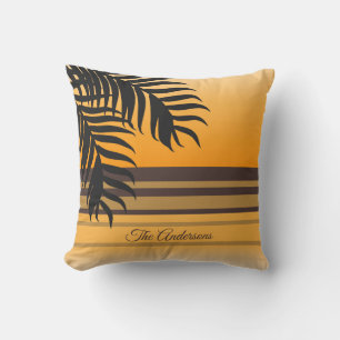 Tropical Ocean Orange Sunset Family Name Cushion