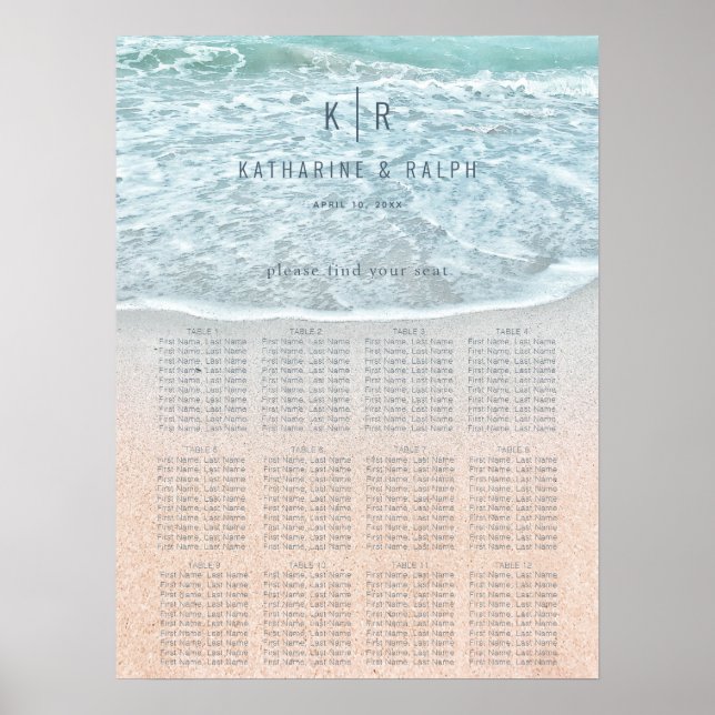 Tropical Ocean & Sandy Beach Wedding Seating Chart (Front)