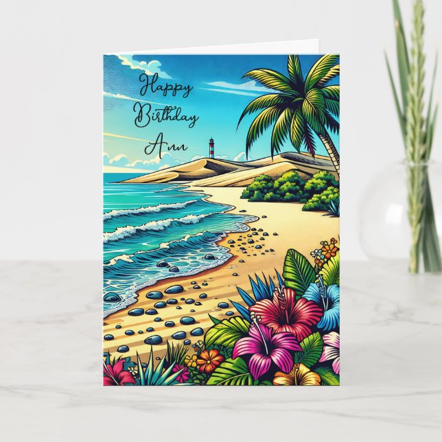Tropical Ocean Scene Happy Birthday Personalised Card (Front)