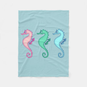 Tropical Ocean Seahorse Trio Fleece Blanket