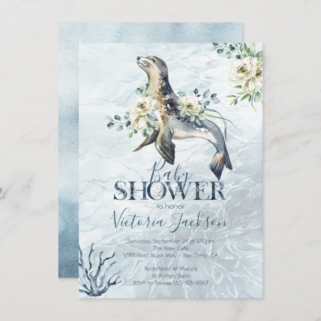 Tropical Ocean Seal Baby shower invitations (Front/Back)