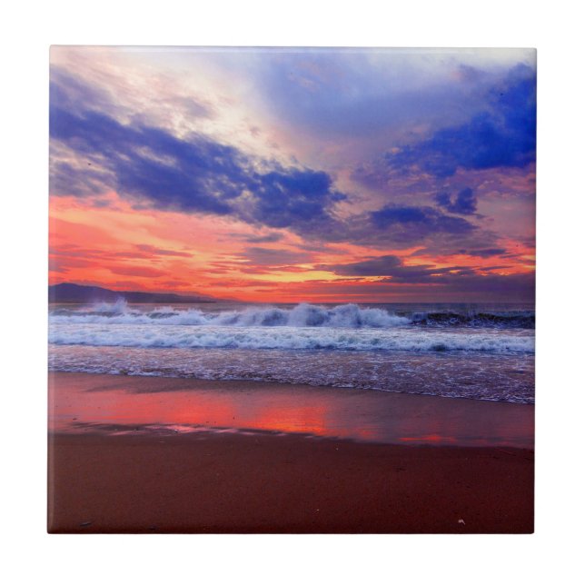 Tropical Ocean Sunset Ceramic Tile (Front)