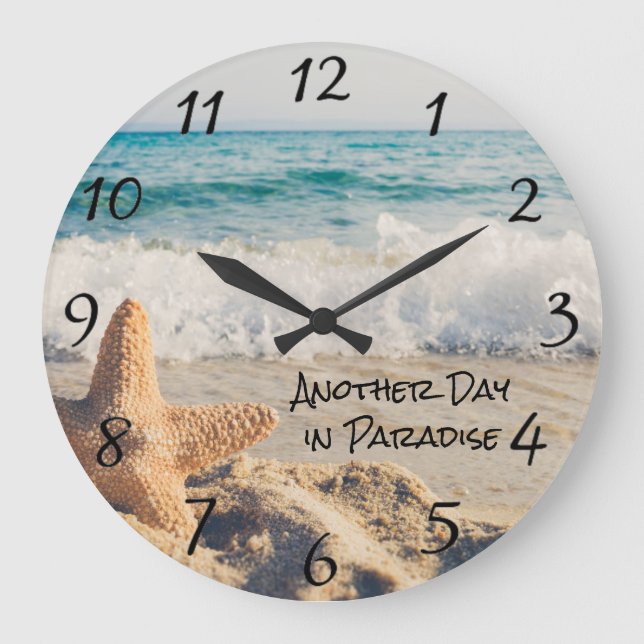 Tropical Ocean View Beach Life Starfish Waves Large Clock (Front)