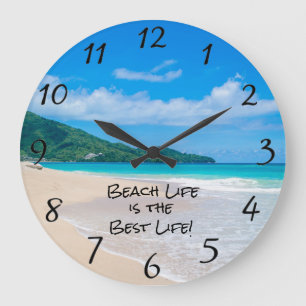 Tropical Ocean View Beach Life Waves Large Clock
