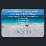 Tropical Ocean Water Wedding Invitation Magnet<br><div class="desc">Tropical,  beach wedding invitation magnet.  Large 4x6 inch size,  flexible magnet with template text in white and a large,  numeric wedding date at the bottom. Aquamarine blue,  tropical water and waves along the shore make up the scenic background. 
 ... ... ... ... ... ... .</div>