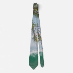 Tropical Ocean Wave and Coconut Palm Tree Tie