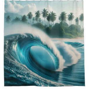 Tropical Ocean Wave Crescendo Palm Trees Scenery Shower Curtain
