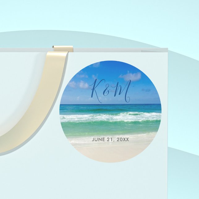 Tropical Ocean Wave Photo Beautiful Beach Wedding Classic Round Sticker (Creator Uploaded)