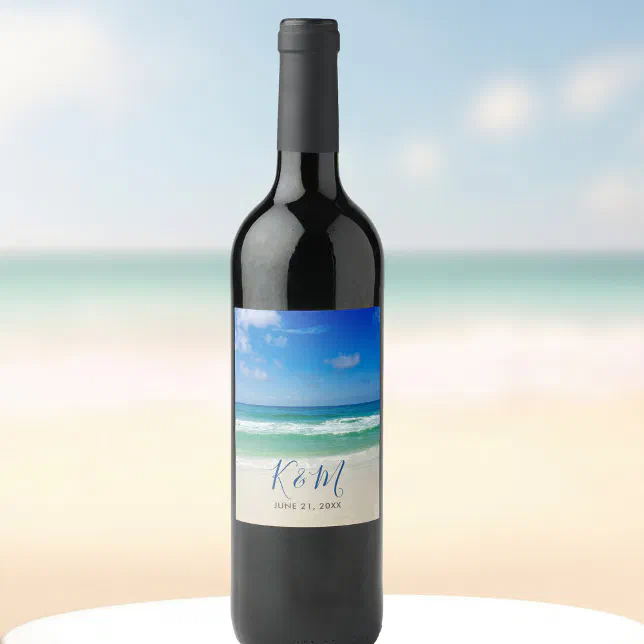 Tropical Ocean Wave Photo Beautiful Beach Wedding Wine Label | Zazzle