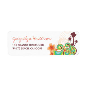Tropical Ocean Waves Hibiscus Palm Trees Address Return Address Label
