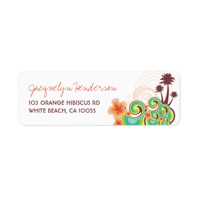 Tropical Ocean Waves Hibiscus Palm Trees Address Return Address Label (Front)