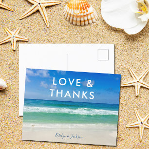 Tropical Ocean Waves Love & Thanks Beach Wedding Postcard