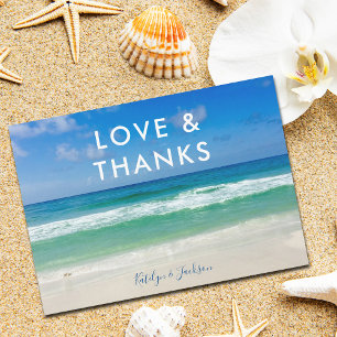 Tropical Ocean Waves Love & Thanks Beach Wedding Thank You Card