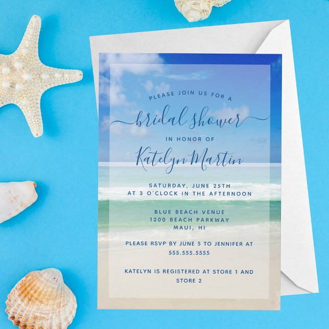 Tropical Ocean Waves Photo Beach Bridal Shower Invitation (Creator Uploaded)