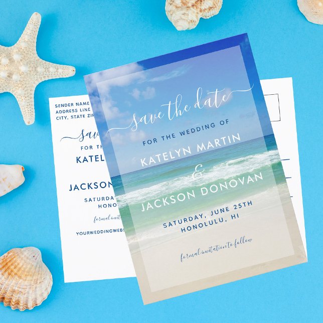 Tropical Ocean Waves Photo Beach Save the Date Postcard (Creator Uploaded)