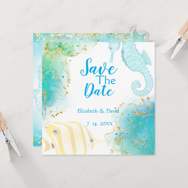 Tropical Ocean Wedding Invitation  (Front/Back In Situ)