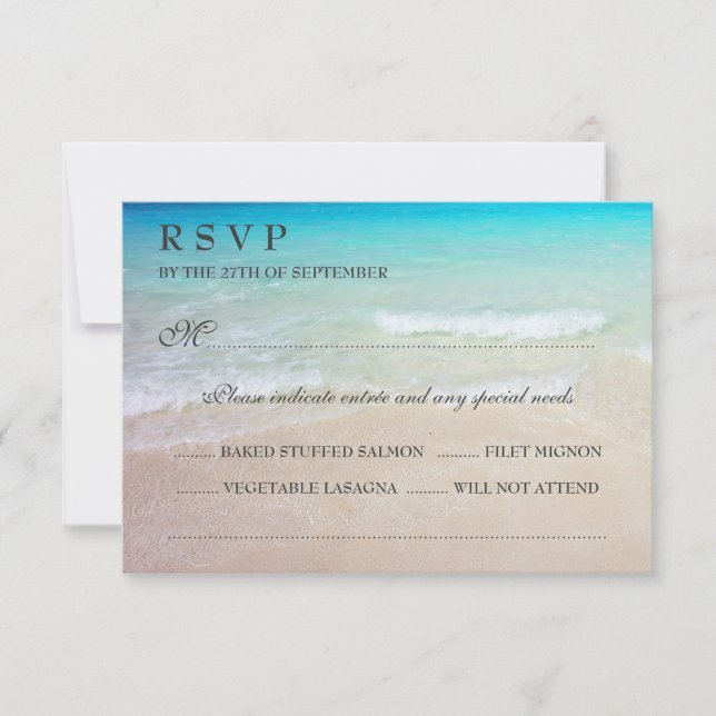 Tropical Ocean Wedding RSVP With Entrées Card (Front)