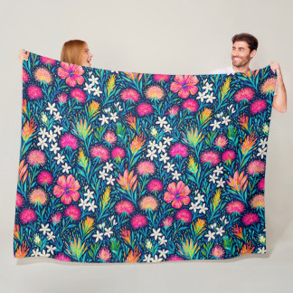 tropical ohia lehua and plumeria fleece blanket